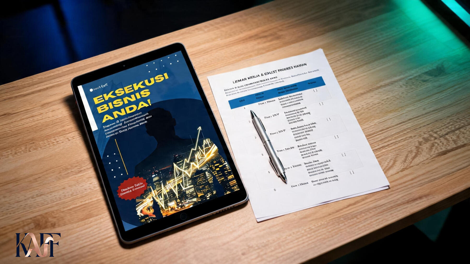 The ebook & free worksheet on the wooden table